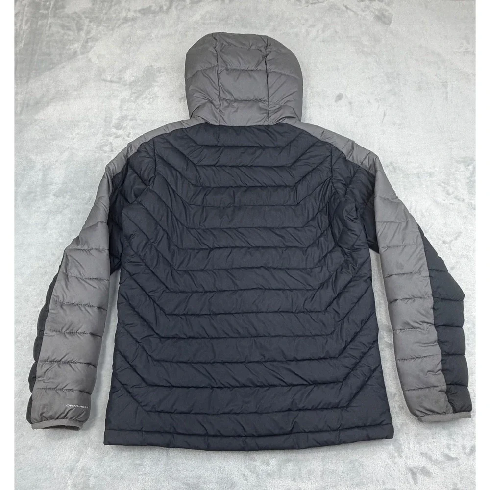 Columbia Kids Puffer Jacket OmniHeat  Large 14/16 Black Grey Hooded Quilted Coat